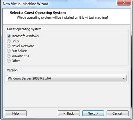 Selecting Windows 2008 R2 x64.