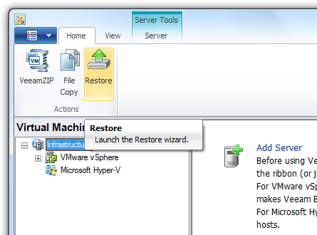 Pic 1. Launch the Restore wizard in Veeam Backup & Replication