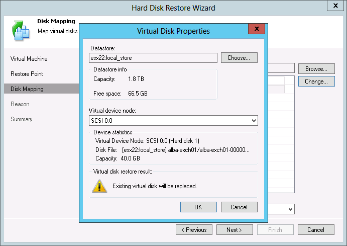 Pic 4. Finally, select virtual hard disks to restore and target datastores in Veeam Backup & Replication