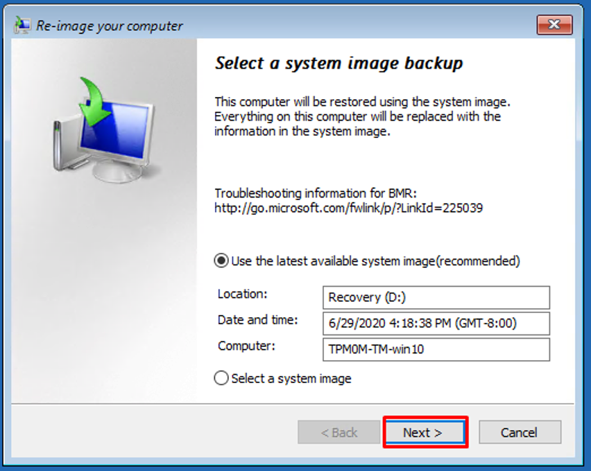 Select Image Backup