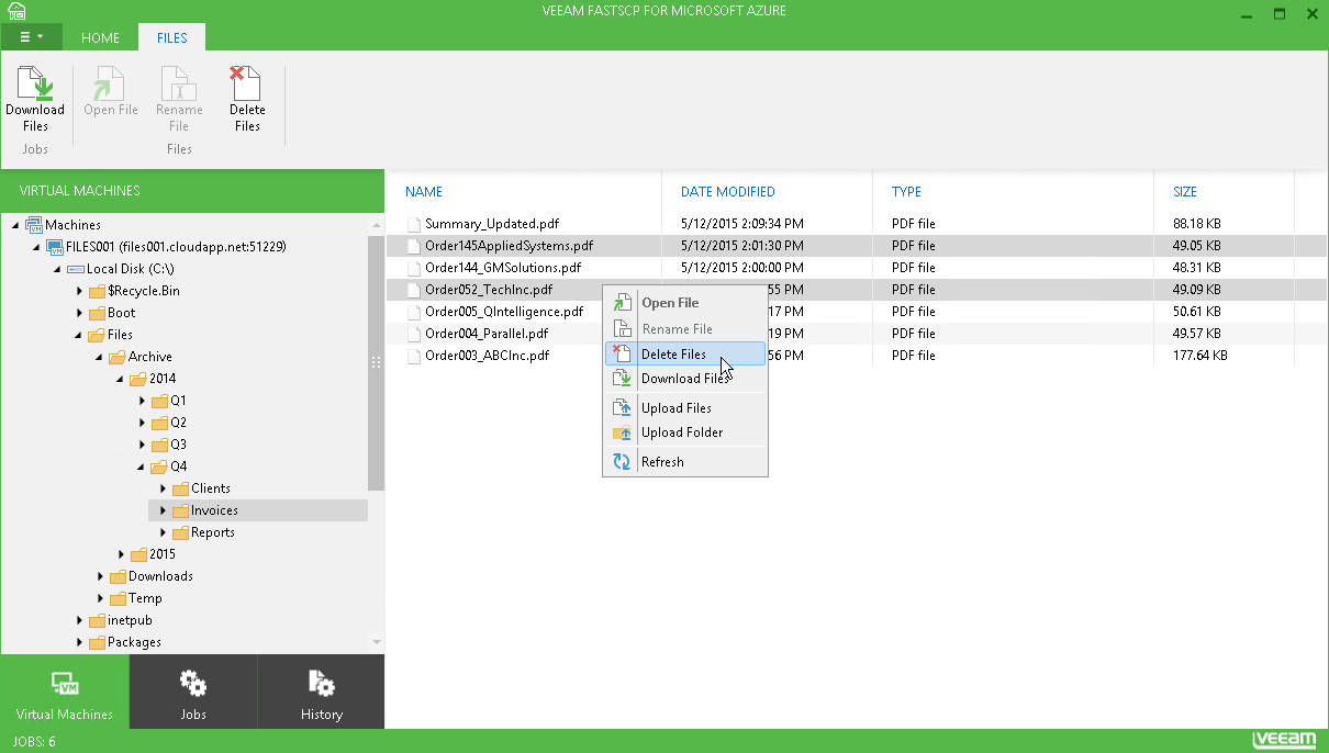Deleta arquivos e pastas em VMs Azure remotas